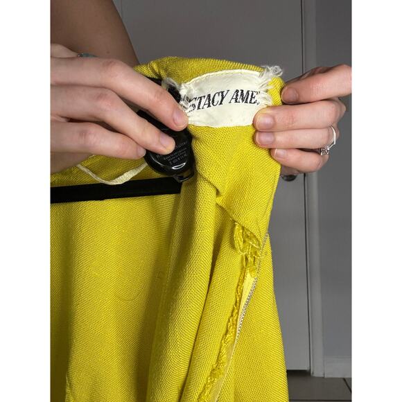 Vintage 1960s Lime Green Shift Dress Stacy Ames Lace Trim Linen Metal Zipper - Picture 12 of 12